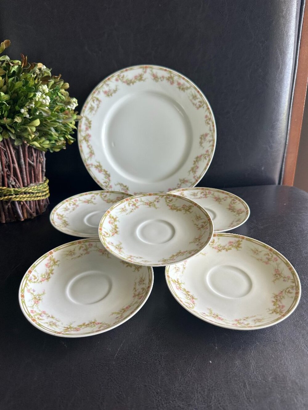 Haviland Limoges France Plate Set Pink Roses & Green Garland #346 Pattern 1903yr